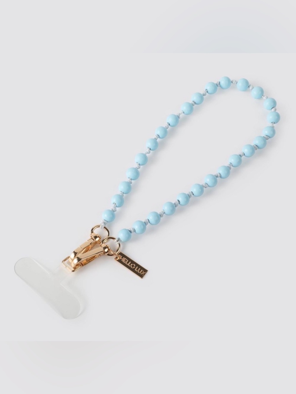 Light Blue Beaded Phone Lanyard with Gold Clip
